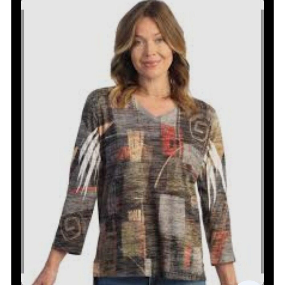 Jess & Jane Contigo Burnout High Low Top Women's Size XL Art to Wear 3/4 Sleeves